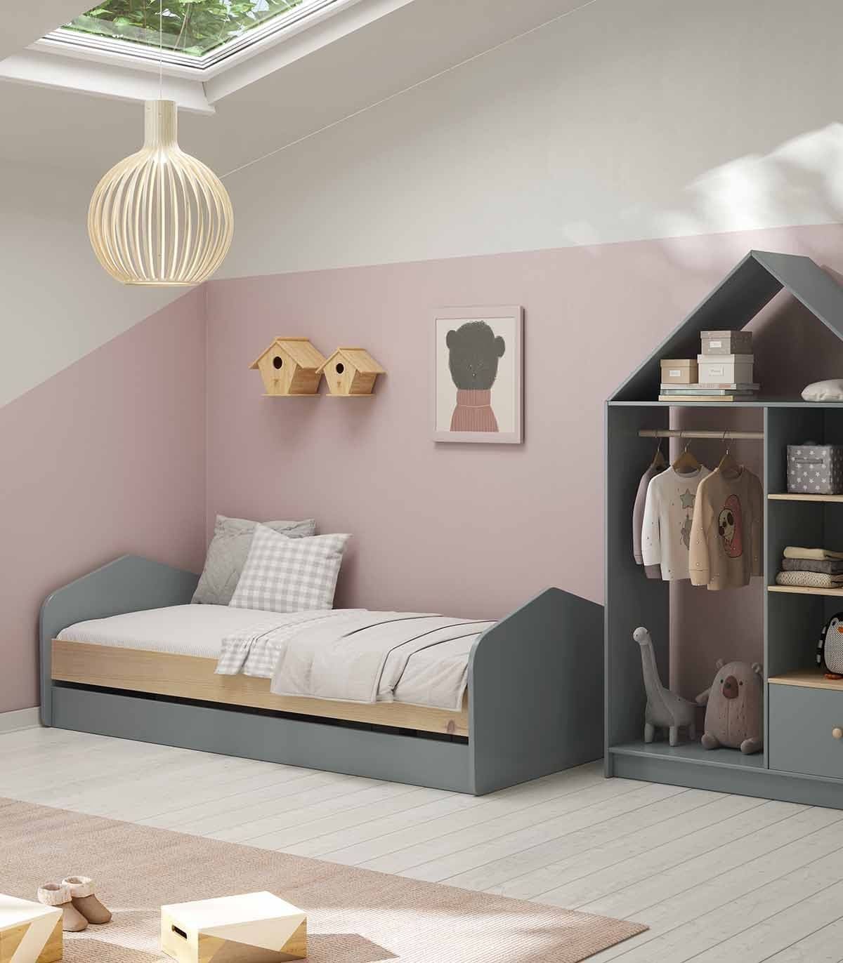 Cama nido con arrastre y vestidor infantil - Imagen 1